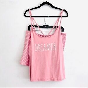 Rae Dunn Pajama Set L NWT Dreamer Cross Back Cami Striped Shorts Clay Pink